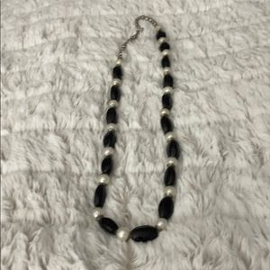 Vintage black bead and pearl necklace